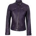 Women's Purple Wax Leather Cafe-Racer Jacket