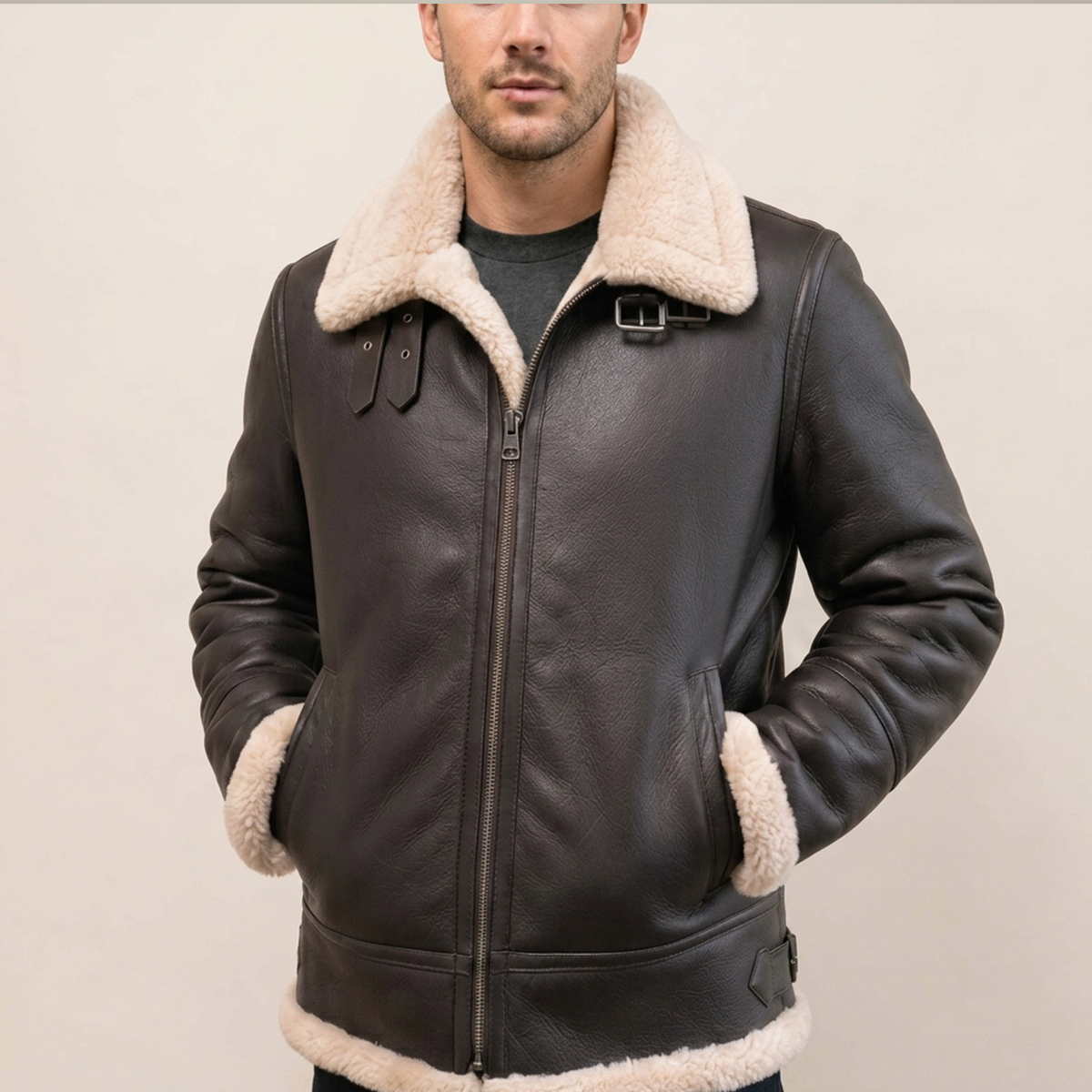 Dark Brown Shearling Leather Jacket