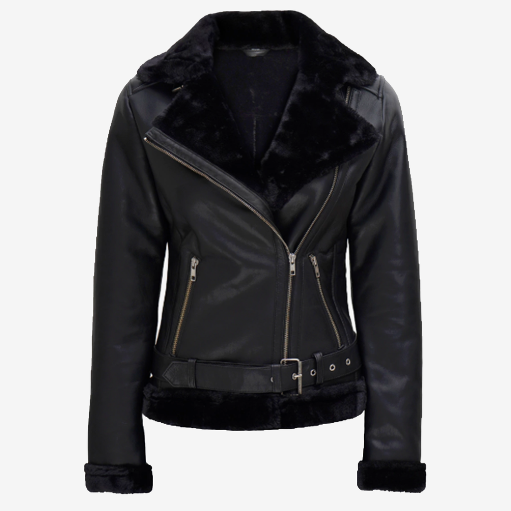 Black Luxe Shearling Biker Jacket