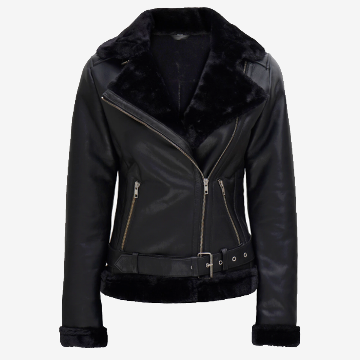 Black Luxe Shearling Biker Jacket