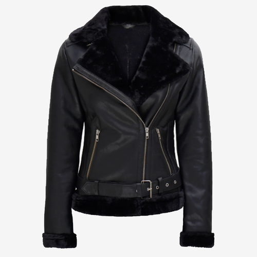 Black Luxe Shearling Biker Jacket