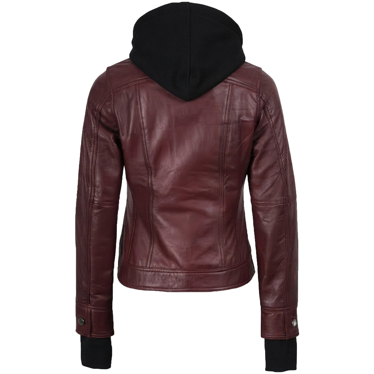 Women’s Maroon Wax Leather Jacket – 2-in-1 Detachable Hood