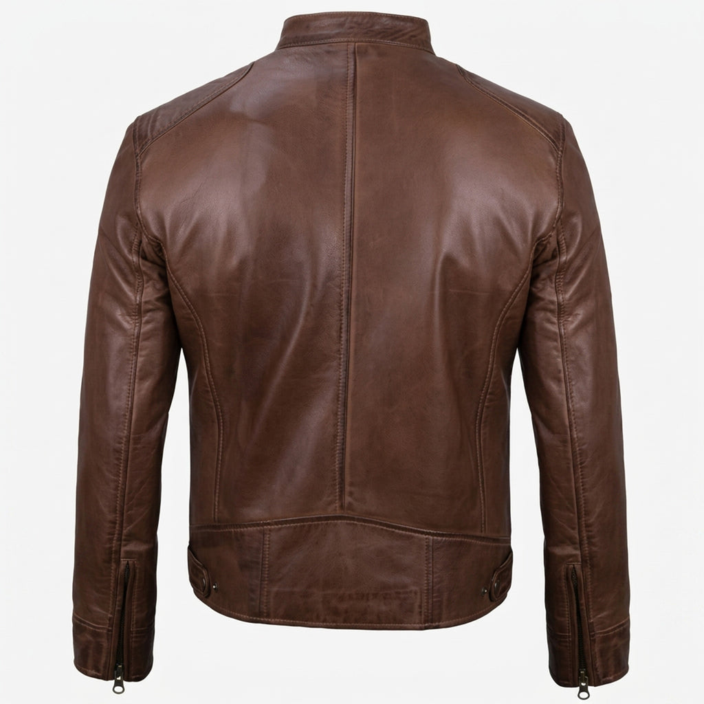 Bolvane Cognac Wax Café Racer Leather Jacket – Men's