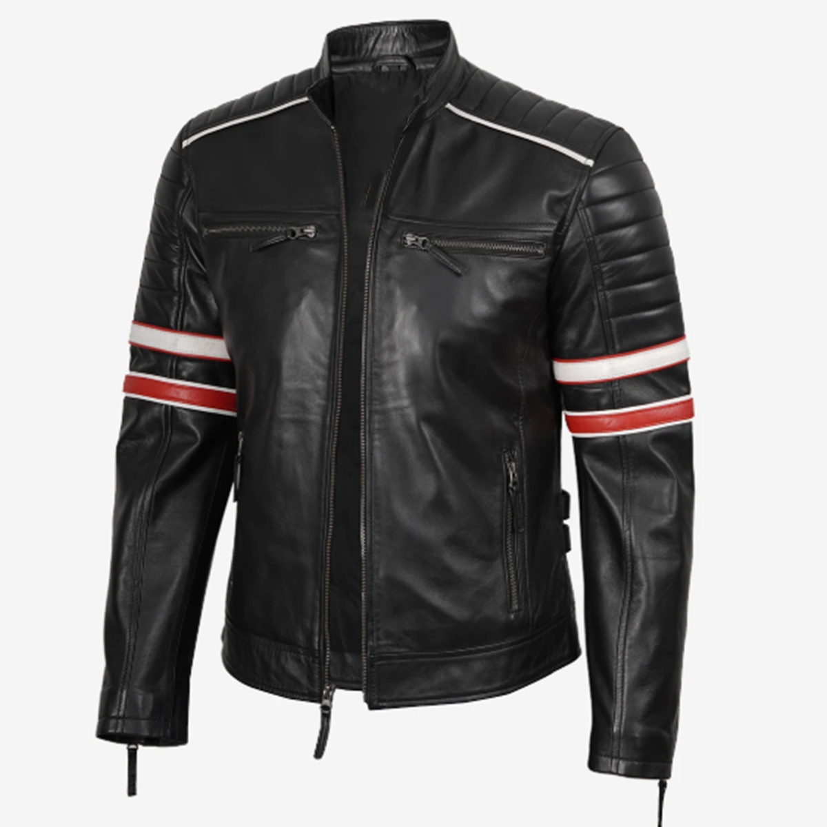 Men’s Black Striped Leather Jacket