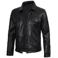 Bolvane Black Leather Trucker Jacket – Men's