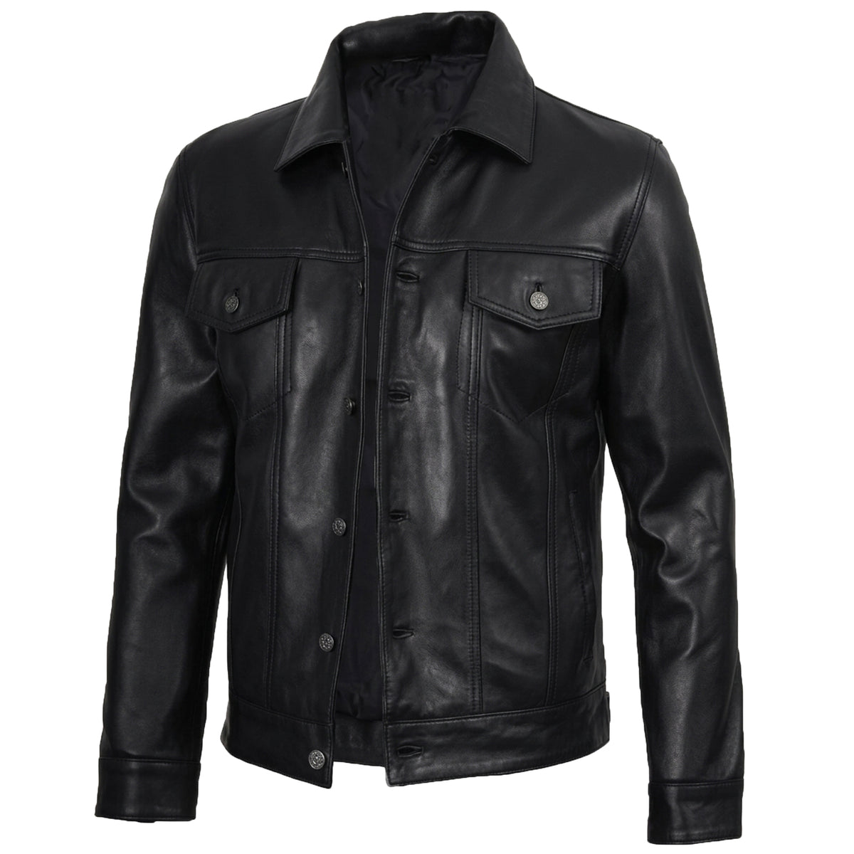 Bolvane Black Leather Trucker Jacket – Men's