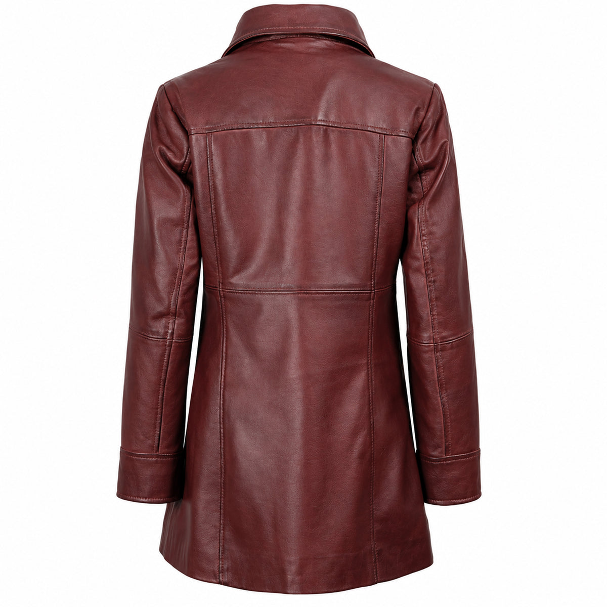 Classic Women’s Leather Car Coat Maroon Wax