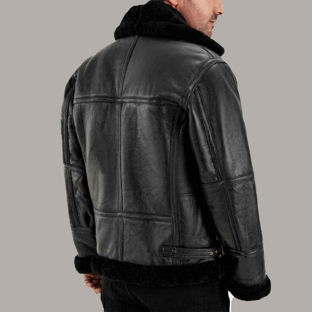 Men's Black Leather Shearling Aviator Jacket