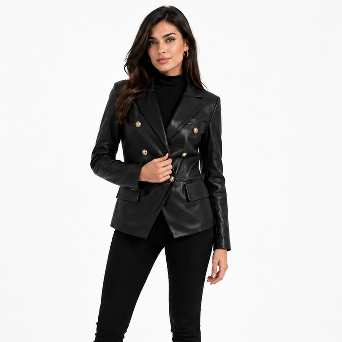 Noir Gold Double-Breasted Leather Blazer