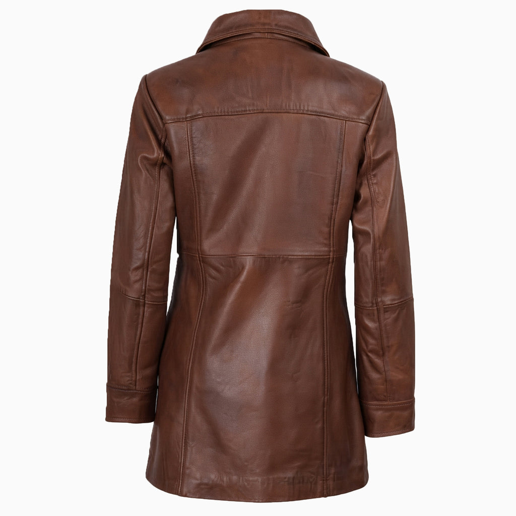 Classic Women’s Leather Car Coat Cognac Wax