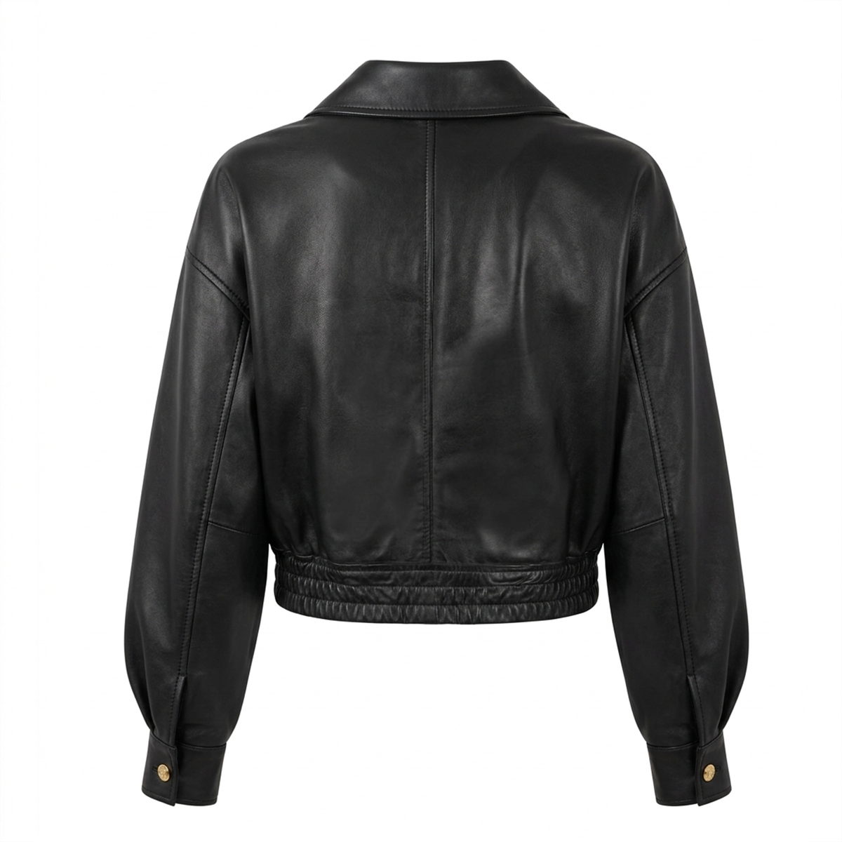 Women's Black Drop Shoulder Cropped Leather Lapel Jacket