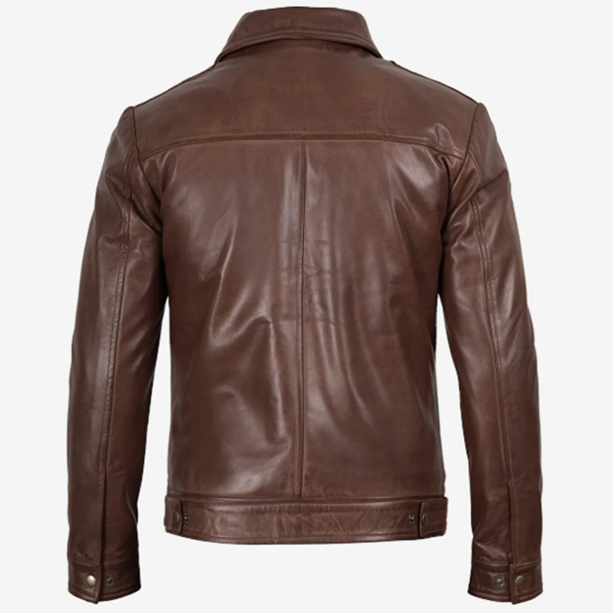 Men’s Vintage-Style Shirt Collar Leather Jacket Cognac Waxed