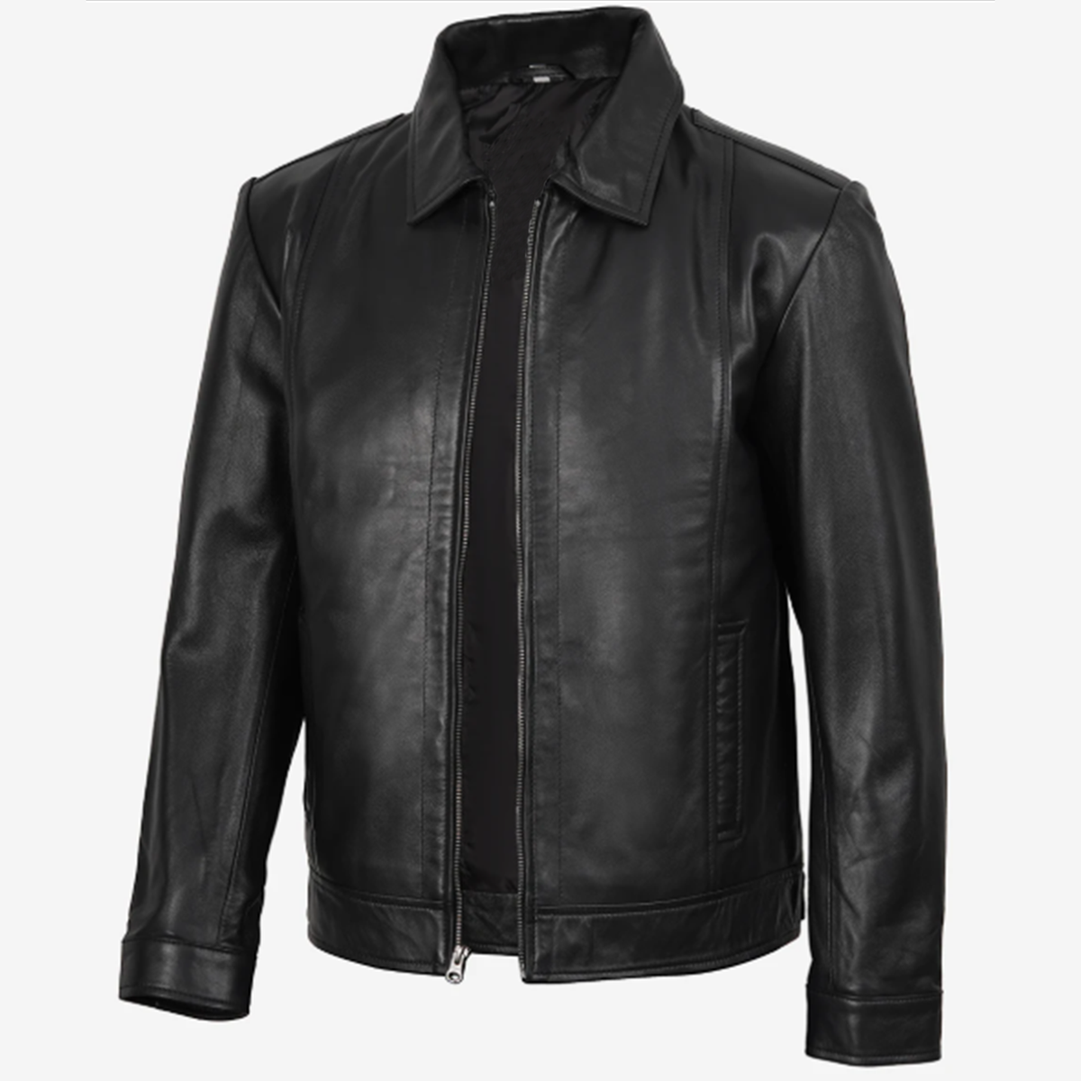 Men’s Vintage-Style Shirt Collar Leather Jacket