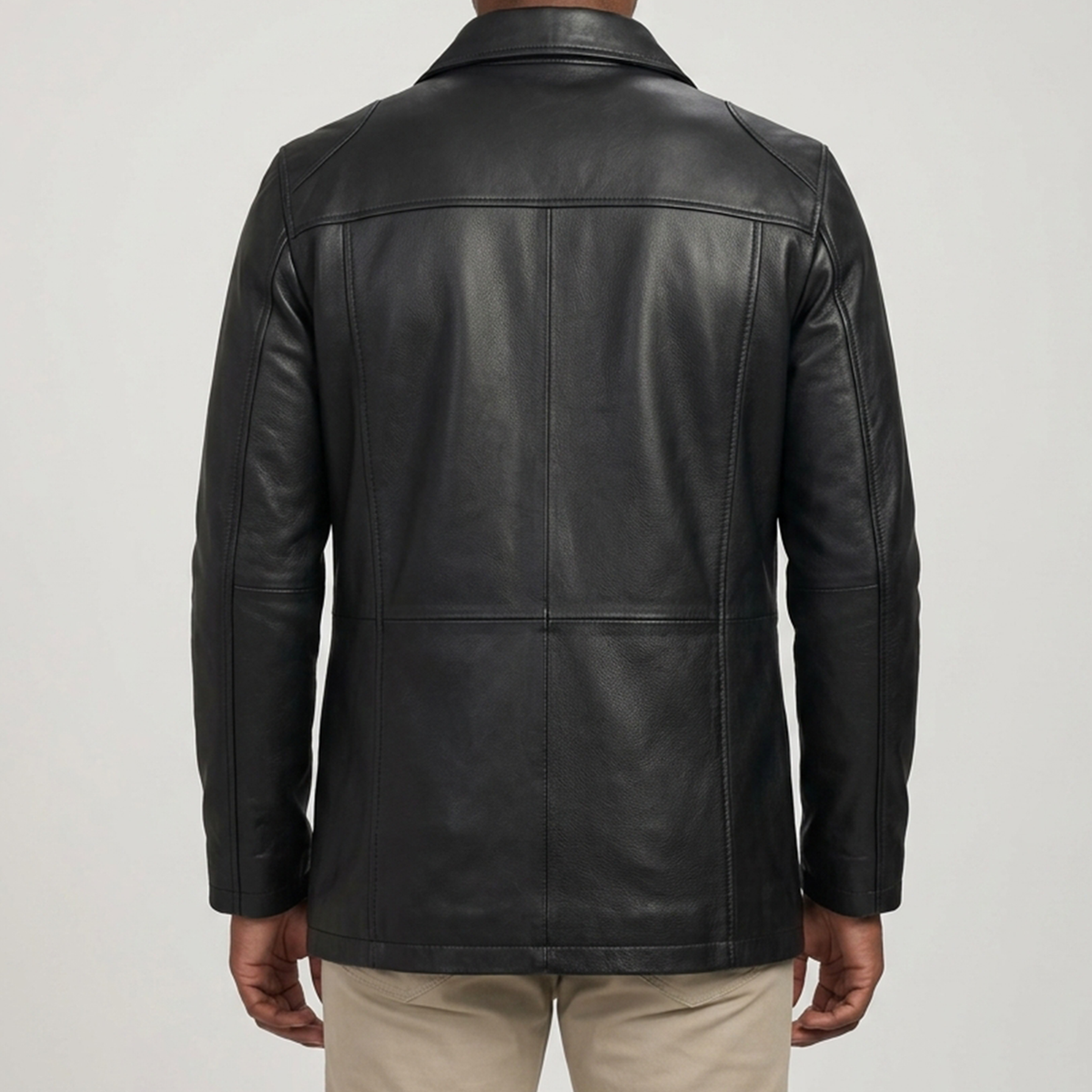 Men's Black Leather Stand Collar Car Coat