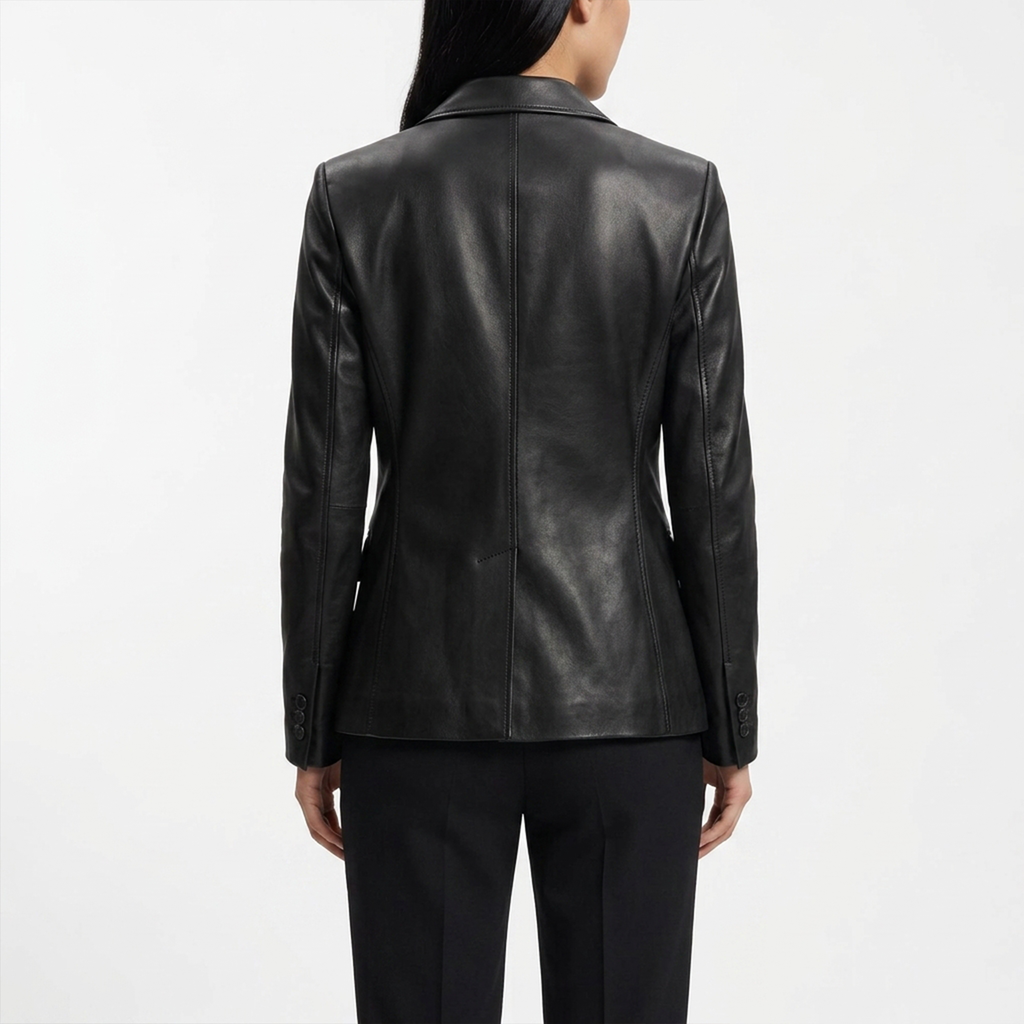 Women's Black Two-Button Leather Blazer