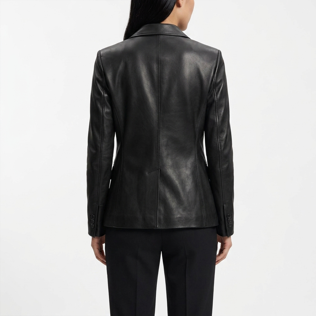 Women's Black Two-Button Leather Blazer