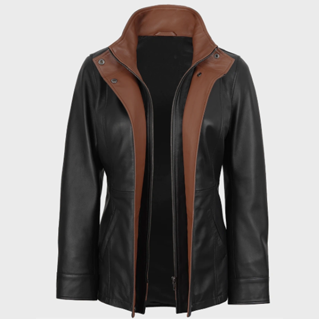 Women's Double Collar Leather Car Coat