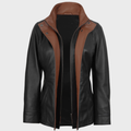 Women's Double Collar Leather Car Coat