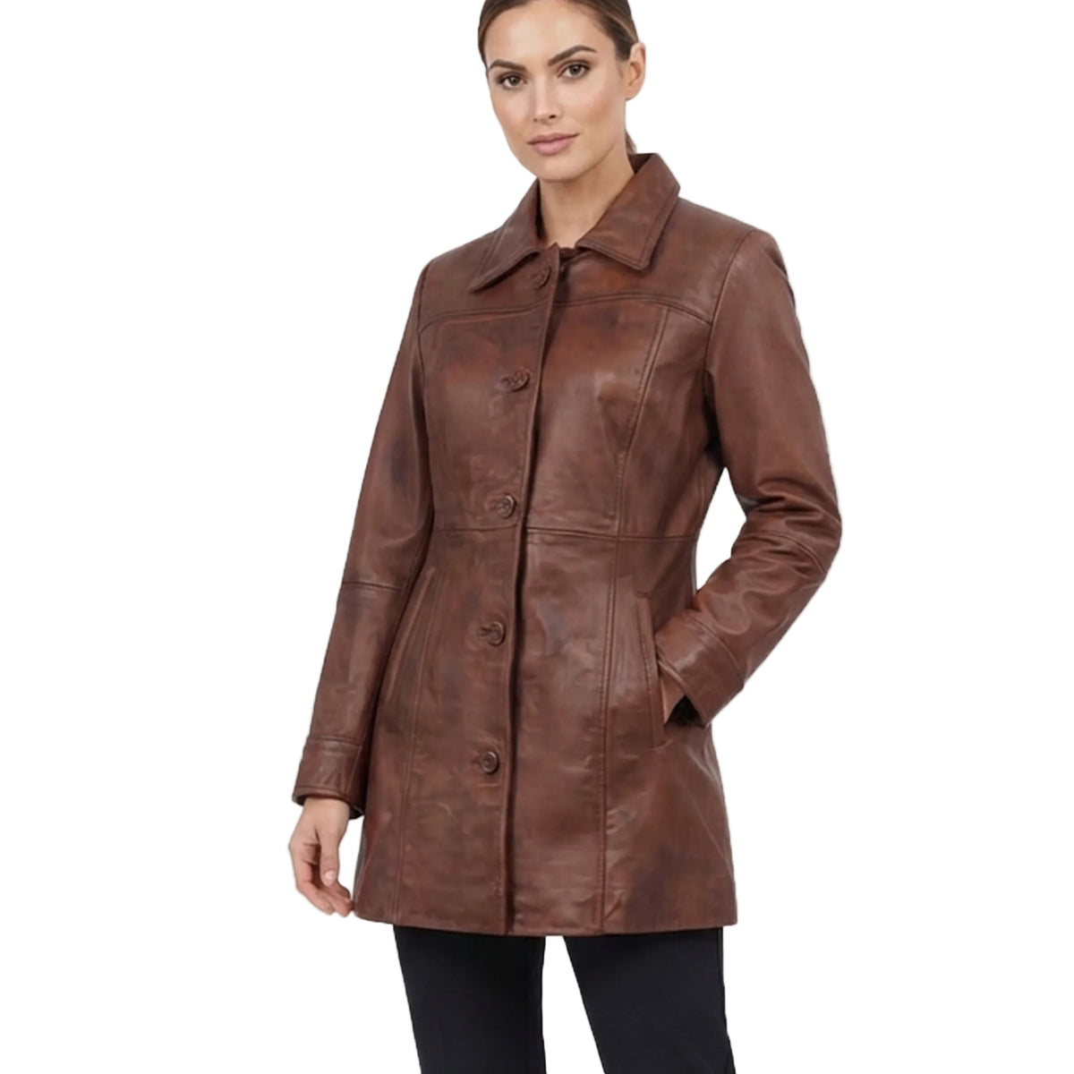 Classic Women’s Leather Car Coat Cognac Wax