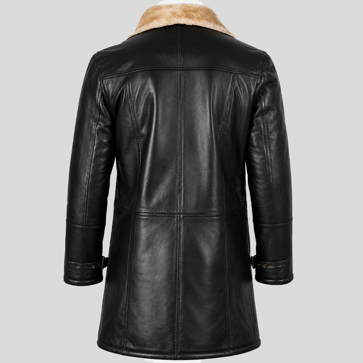Men’s Black Lambskin Beige Shearling Trench Coat