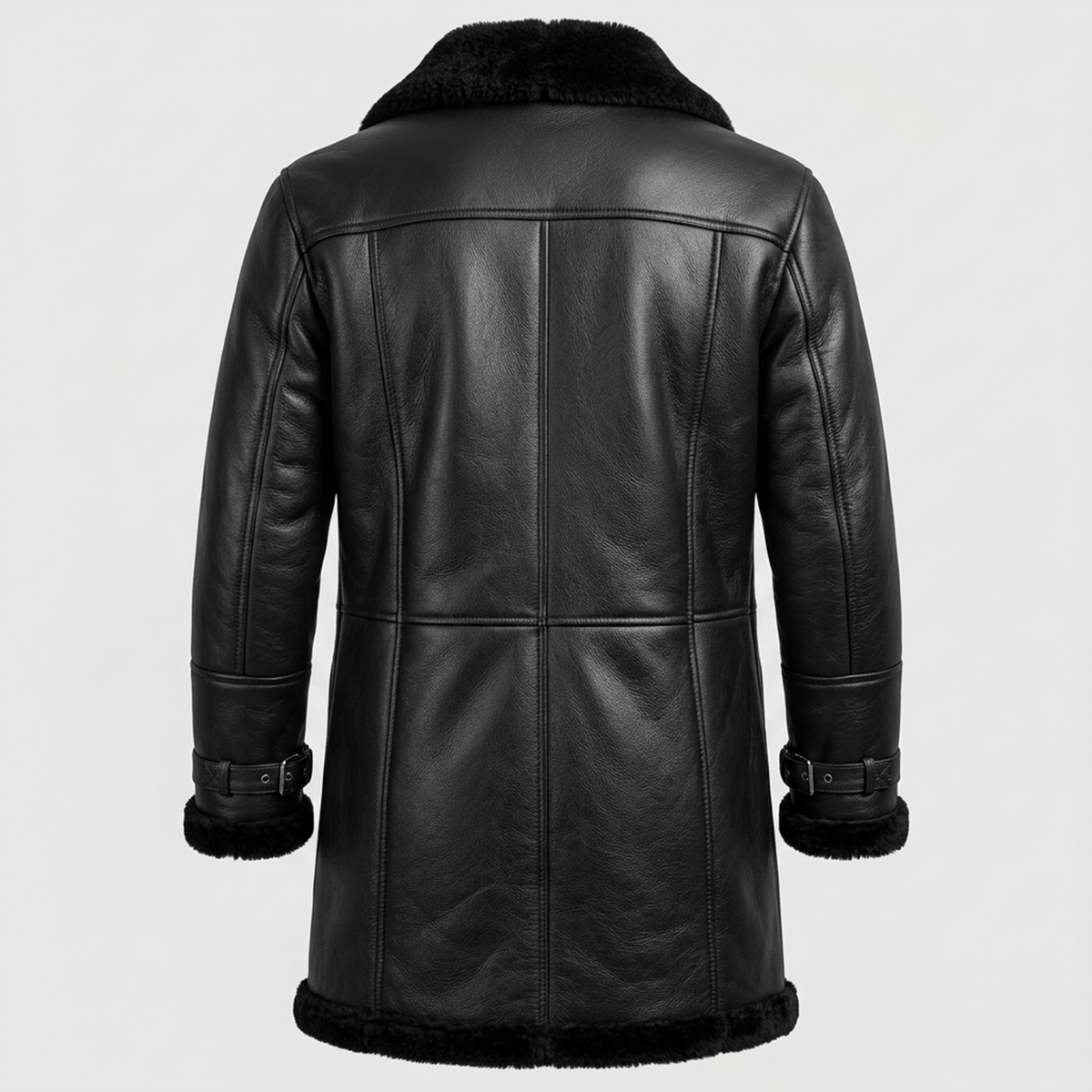 Men’s Black Lambskin Shearling Trench Coat