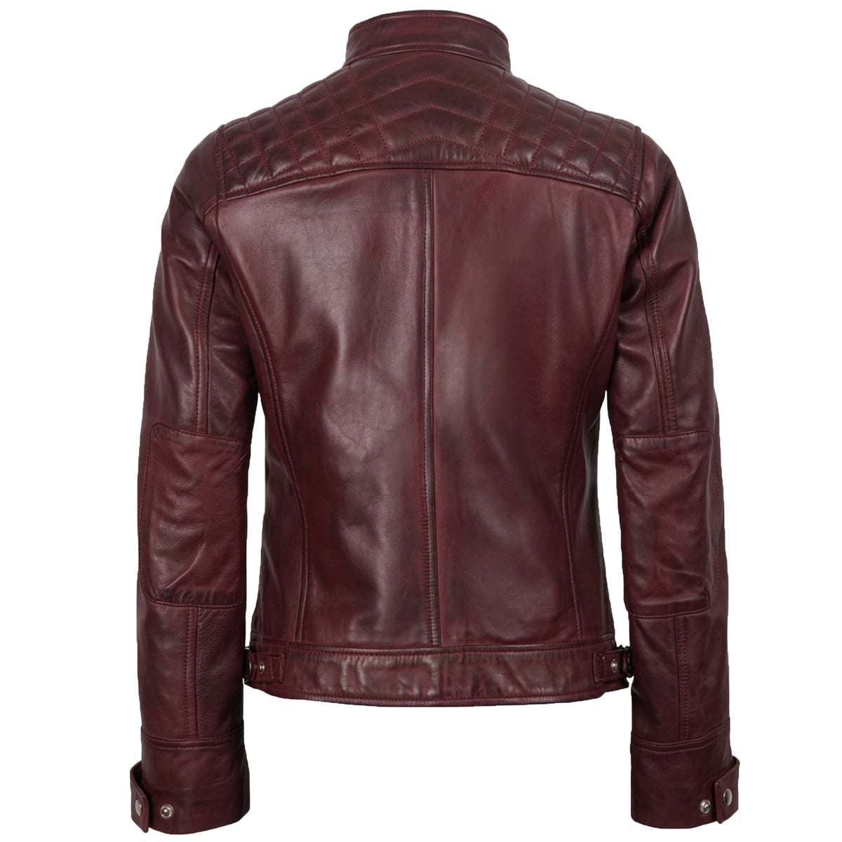 Women's Maroon Wax Leather Cafe-Racer Jacket