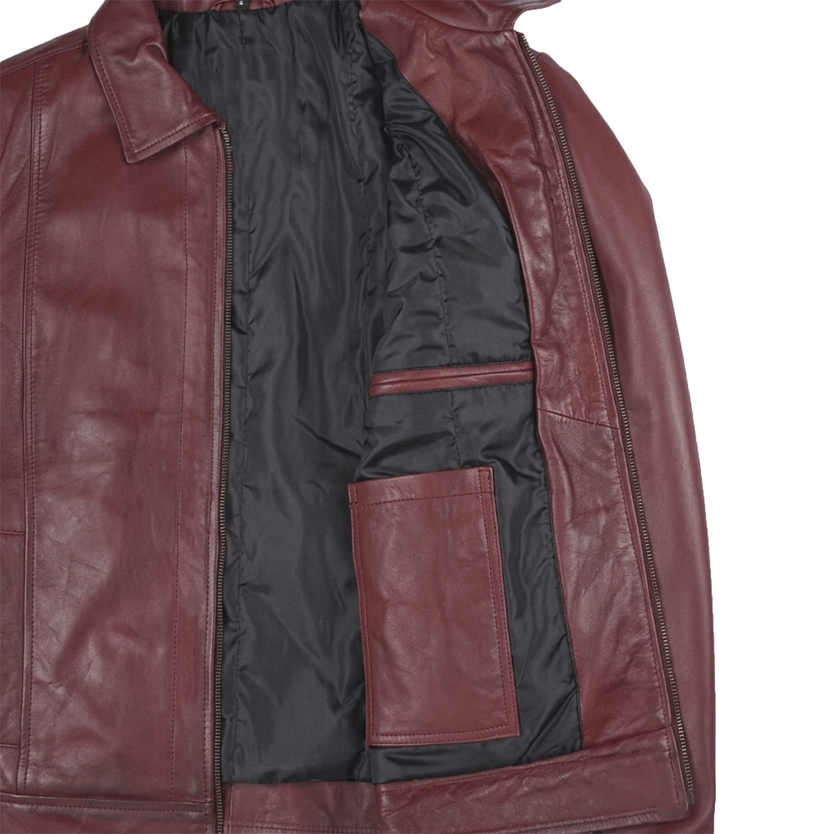 Men’s Vintage-Style Shirt Collar Leather Jacket Maroon Waxed