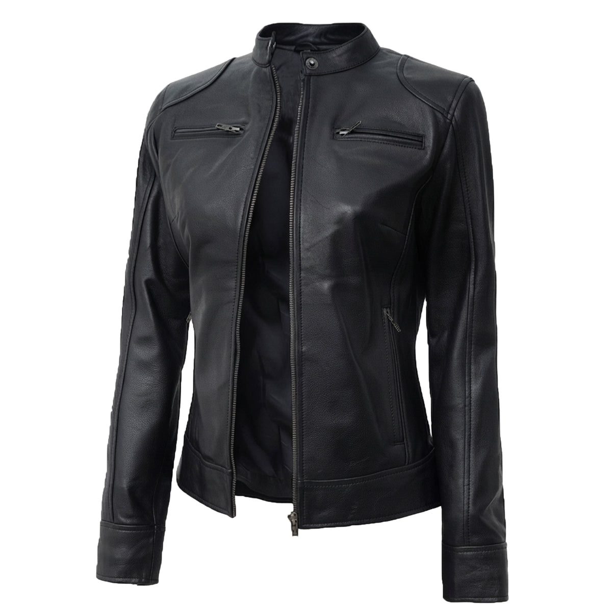 Bolvane Black Café Racer Leather Jacket – Women's