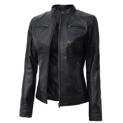 Bolvane Black Café Racer Leather Jacket – Women's