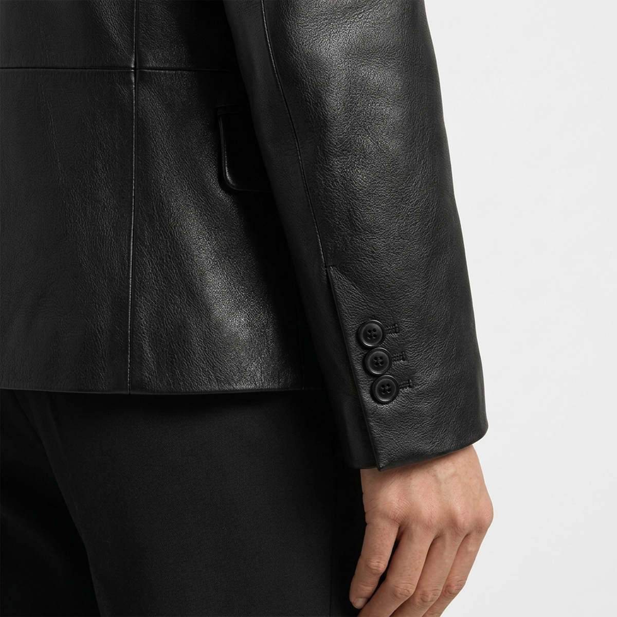 Women's Black Two-Button Leather Blazer
