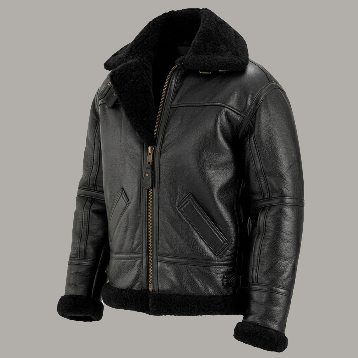 Men's Black Leather Shearling Aviator Jacket