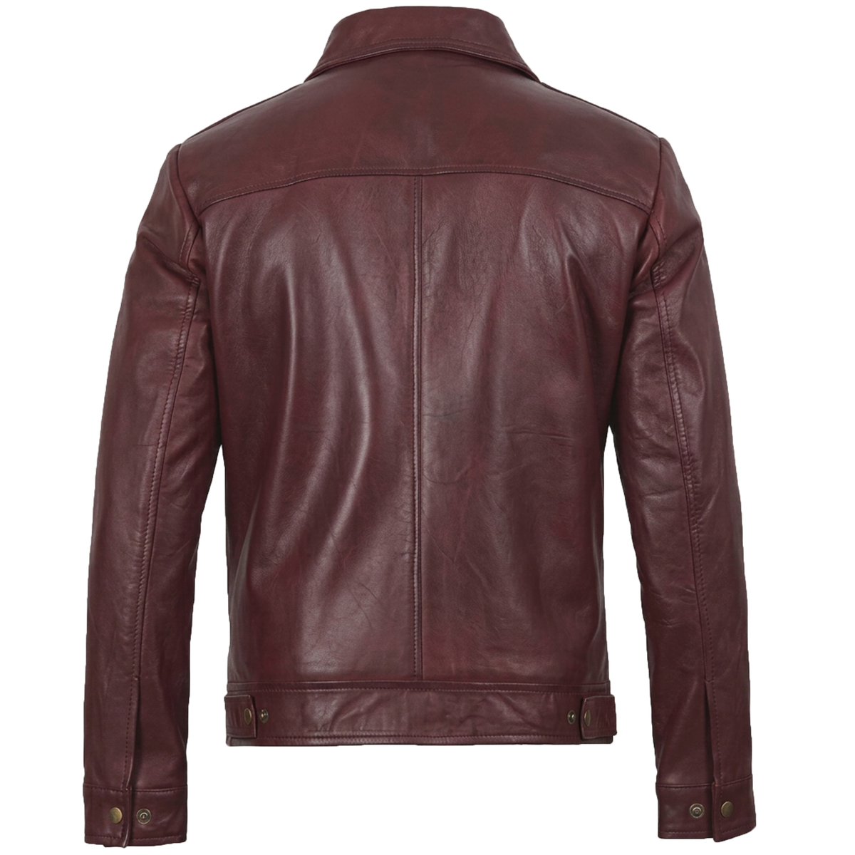 Men’s Vintage-Style Shirt Collar Leather Jacket Maroon Waxed