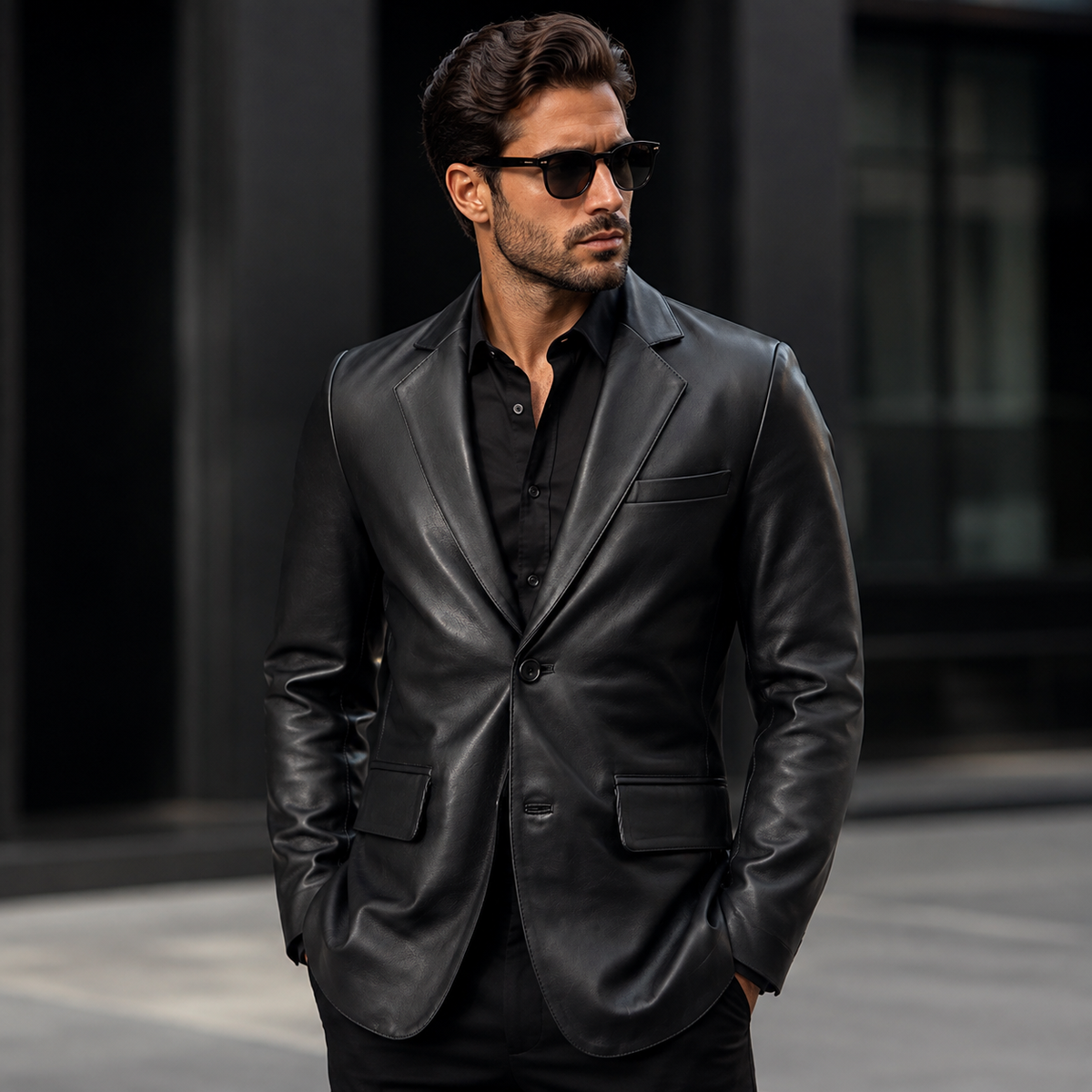 Men’s Black Leather Blazer