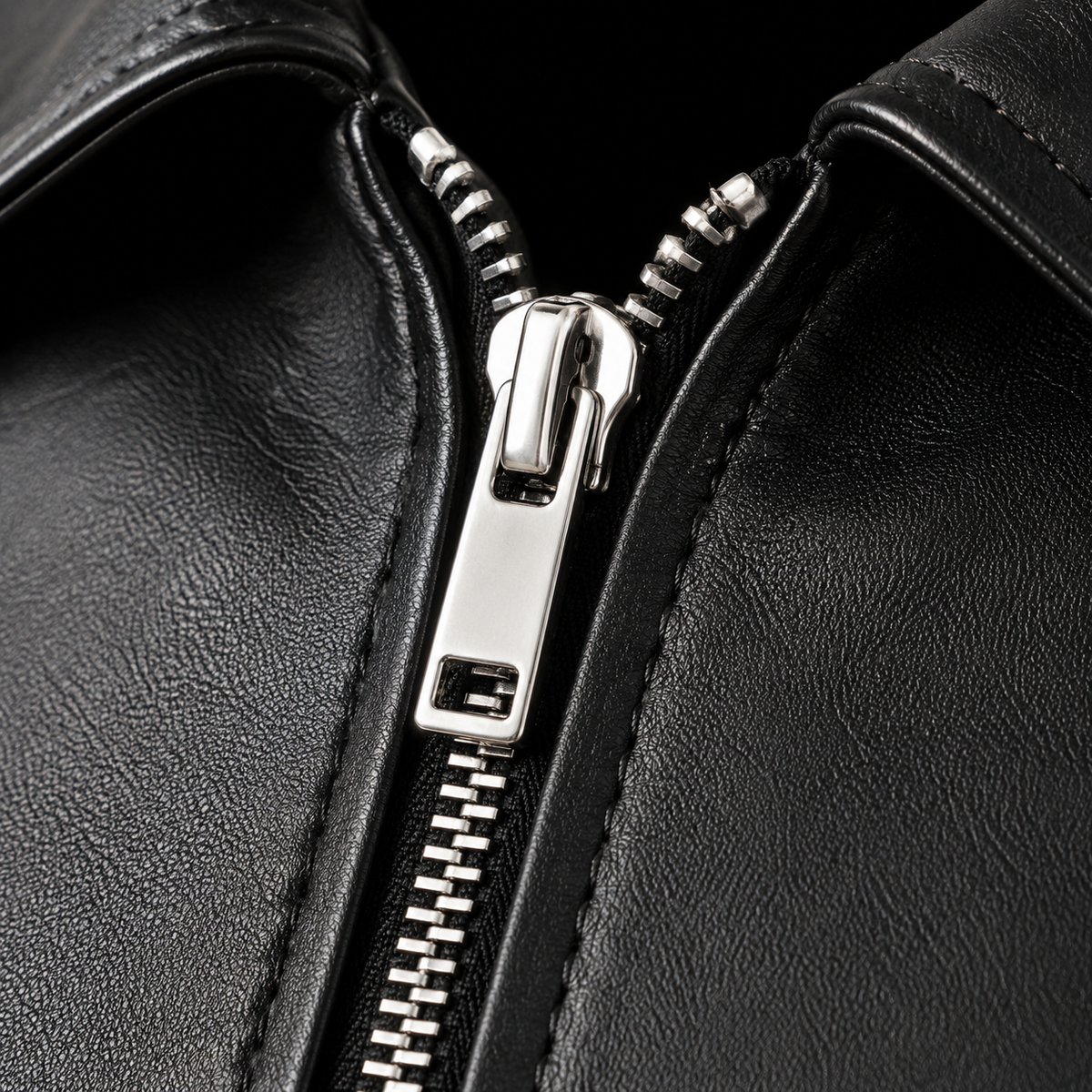 Men Belted Shirt-Collar Leather Jacket Black