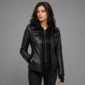 Women’s Black Leather Jacket – 2-in-1 Detachable Hood