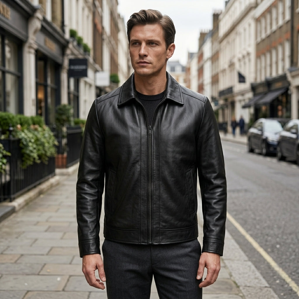 Men Minimalist Heritage Leather Jacket