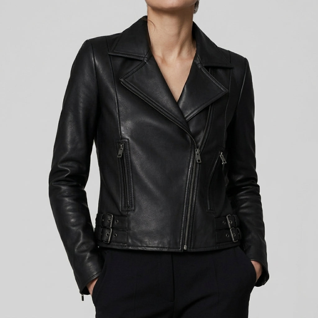 Women Asymmetrical Biker Leather Jacket