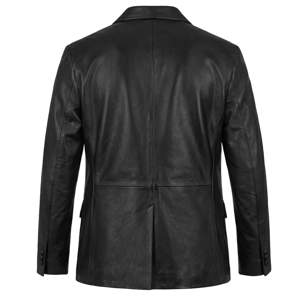 Men Black One-Button Leather Blazer