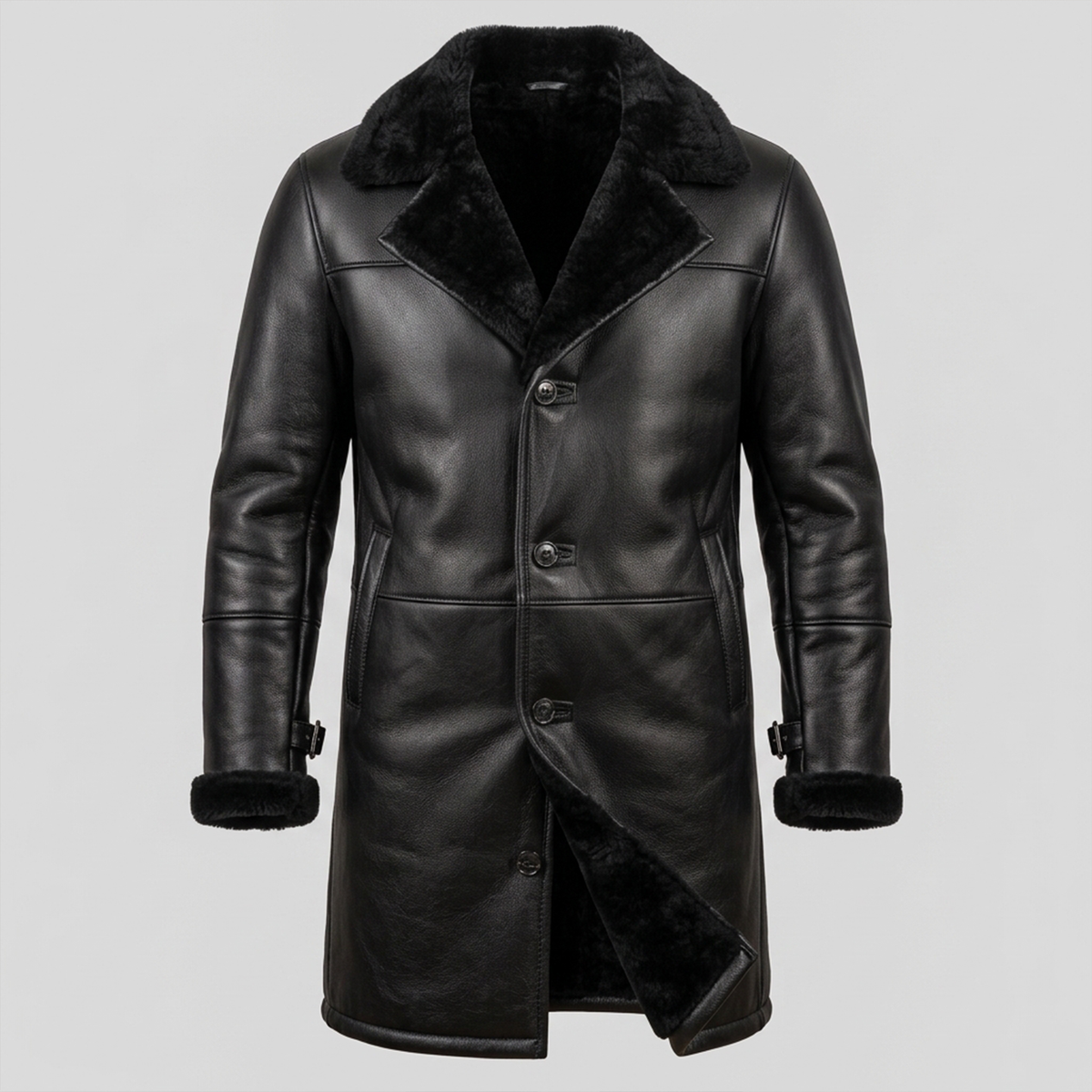 Men’s Black Lambskin Shearling Trench Coat
