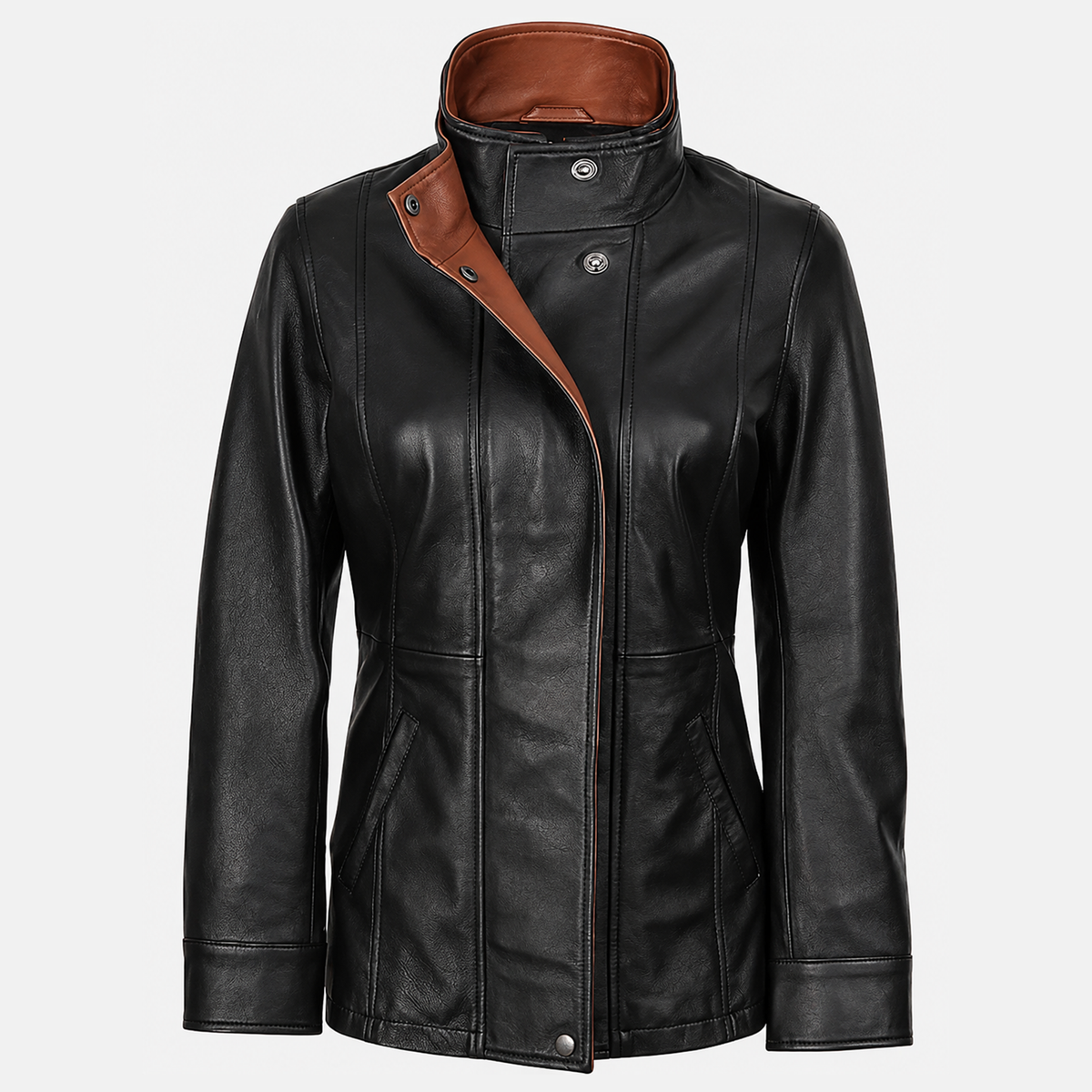 Women's Double Collar Leather Car Coat