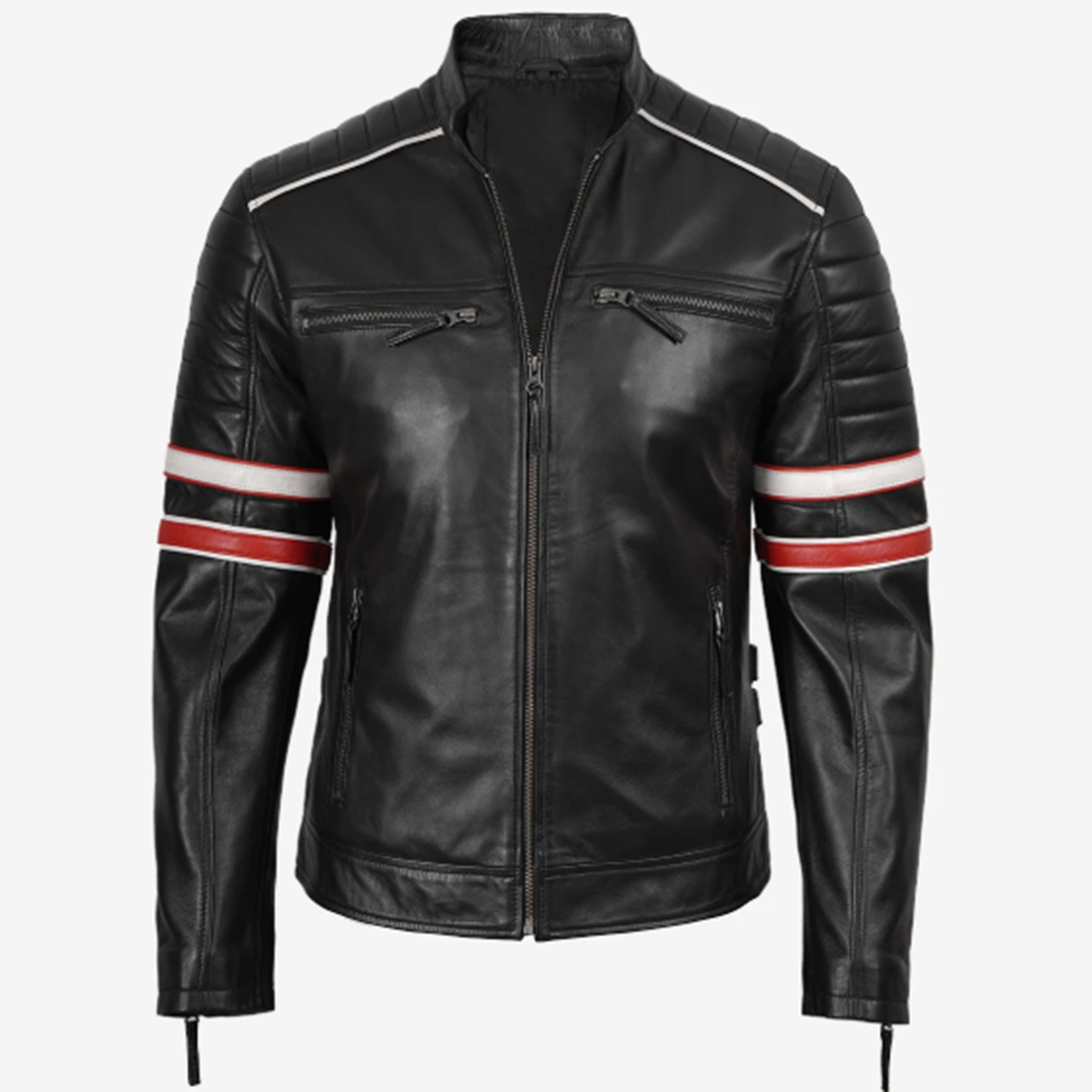 Men’s Black Striped Leather Jacket