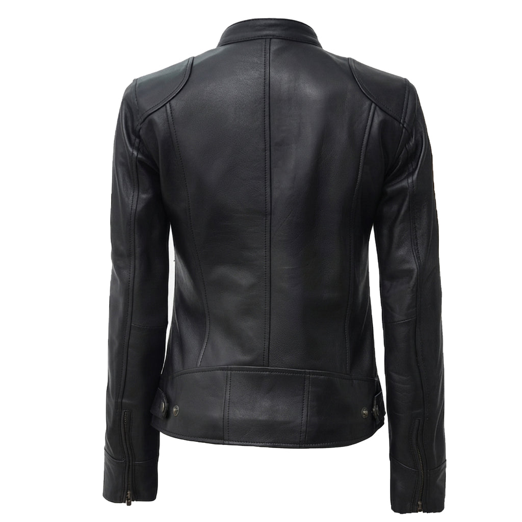 Bolvane Black Café Racer Leather Jacket – Women's